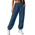 thumbnail image 6 of sdhkgrrt Women Plus Size Jogger Sweatpants Elastic Waist Casual Long Pants with Pockets Solid Active Lounge Travel Trousers Fall Fashion Outfits Winter Clothes, Navy M, 6 of 7