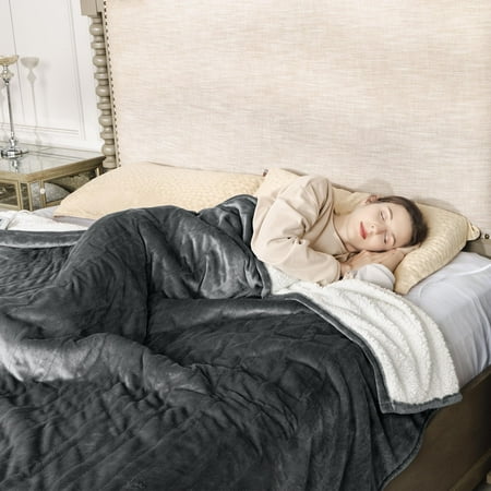 RoyalCraft Heated Blanket Queen Size, Electric Throw Dual Control, 5 Years Warranty, 10 Heat Settings, 12 Hours Auto Off, Soft Flannel and Sherpa, Machine Washable, ETL Certified, Grey