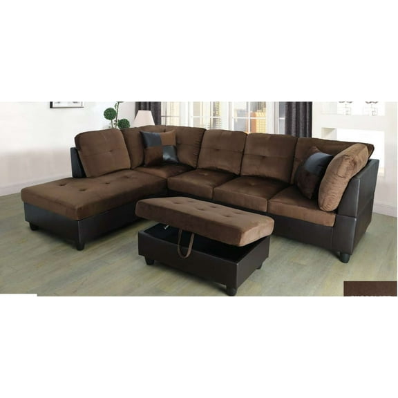 ULT Charming Chocolate MicroFiber Sectional Sofa, Left Facing Chaise, 74.5"D x 103.5"W x 35"H