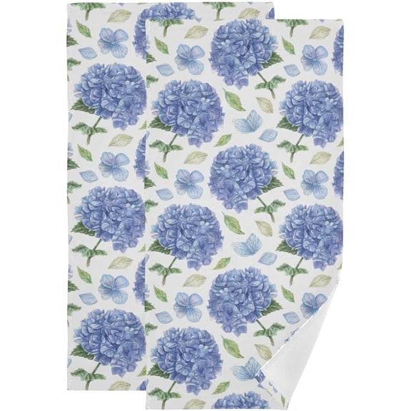 2 Pack Rustic Blue Hydrangea Flower Hand Towels for Bathroom,Soft Absorbent Spring Blossom Floral Garden Plant Decorative Guest Face Bathroom Towels,Quick Dry Farmhouse Kitchen Towels 14"x28"