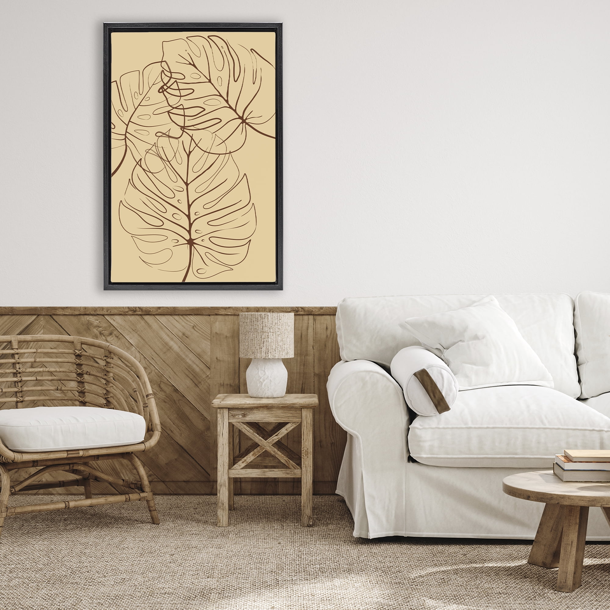 Stupell Industries Autumn Monstera Leaf Contour Black Framed Floater Canvas Wall Art, design by Martina Pavlova