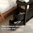 thumbnail image 6 of Finmind Solid Wood End Table with 2 Drawers, Fully Assembled Narrow Side Table, Slim Nightstand for Bedroom, Black, 6 of 7