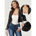 thumbnail image 3 of Chaqueta frontal abierta para mujer Abrigo de manga larga recortada de cuero sintético de PU Negro XL, 3 of 6