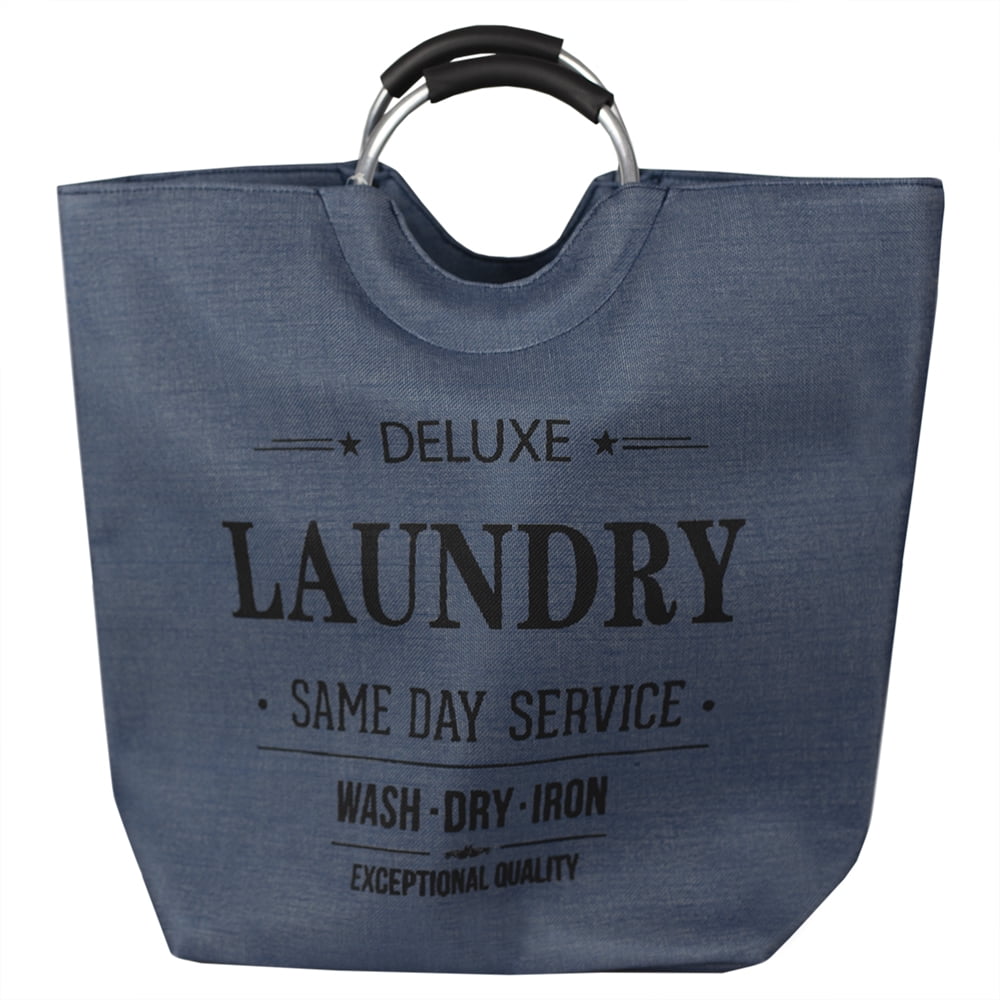 Deluxe Laundry Canvas Hamper Tote with Soft Grip Handles, Navy