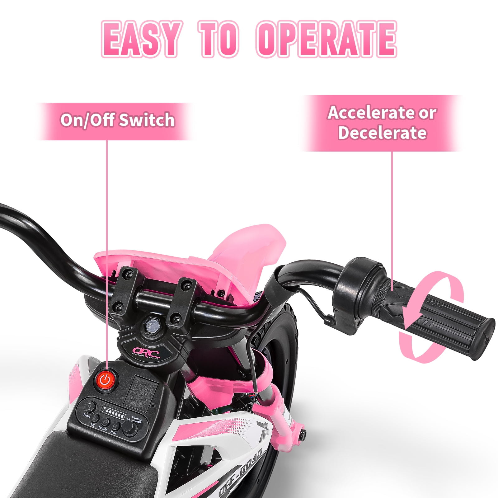 Farmdex 12V Electric Dirt Bike, Kids Ride on Motorcycle with 2 Training Wheels, Electric Motorcycle for Kids with Twist Grip Throttle, Built-in Music, 30W*2 Motors, Pink