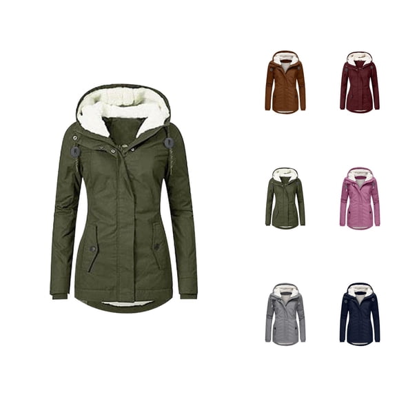Winter Coats for Women 2025 Long Sleeve Fleece Lined Warm Zip Up Hooded Jacket with Pockets Parka Outerwear