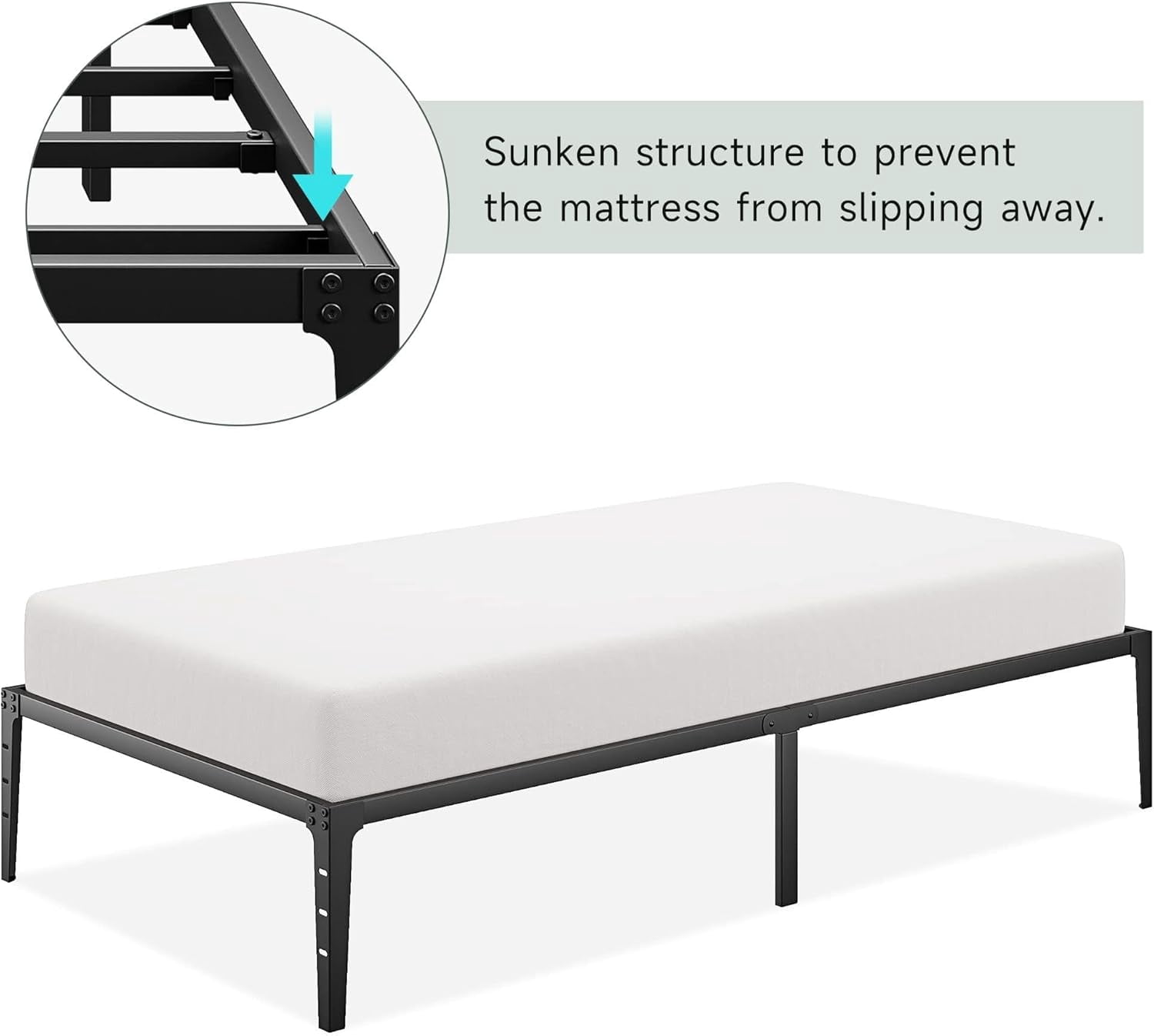 NEILA Sturdy Metal Bed Frame in Twin, Full, Queen, and King Sizes – Easy Assembly, Noise-Free Design, 12-Inch Under-Bed Storage, Heavy Duty Construction, No Box Spring Required