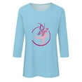thumbnail image 4 of WREESH Breast Cancer Awareness T-Shirts For Women Casual Crewneck Three Quarters Sleeve Shirts Pink Ribbon Graphic Tees Summer Tops Trendy Solid Loose Fit Tshirt Sky Blue C, 4 of 5
