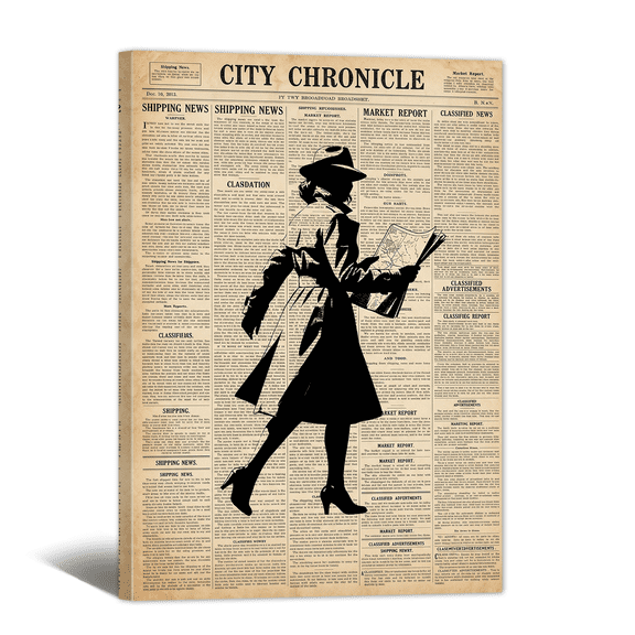 Black and White Newspaper Canvas Wall Art Inspired Lady with Article Prints, Positive Affirming Retro Artwork Minimalist Painting for Home Living Room Bedroom Dorm Decor