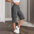 thumbnail image 2 of Women's Cargo Bermuda Shorts with Utility Pockets - Mid-Waist Zipper Fly Casual Capri Pants, Loose Fit Cotton-Blend Walking Shorts for Summer Gray L, 2 of 7