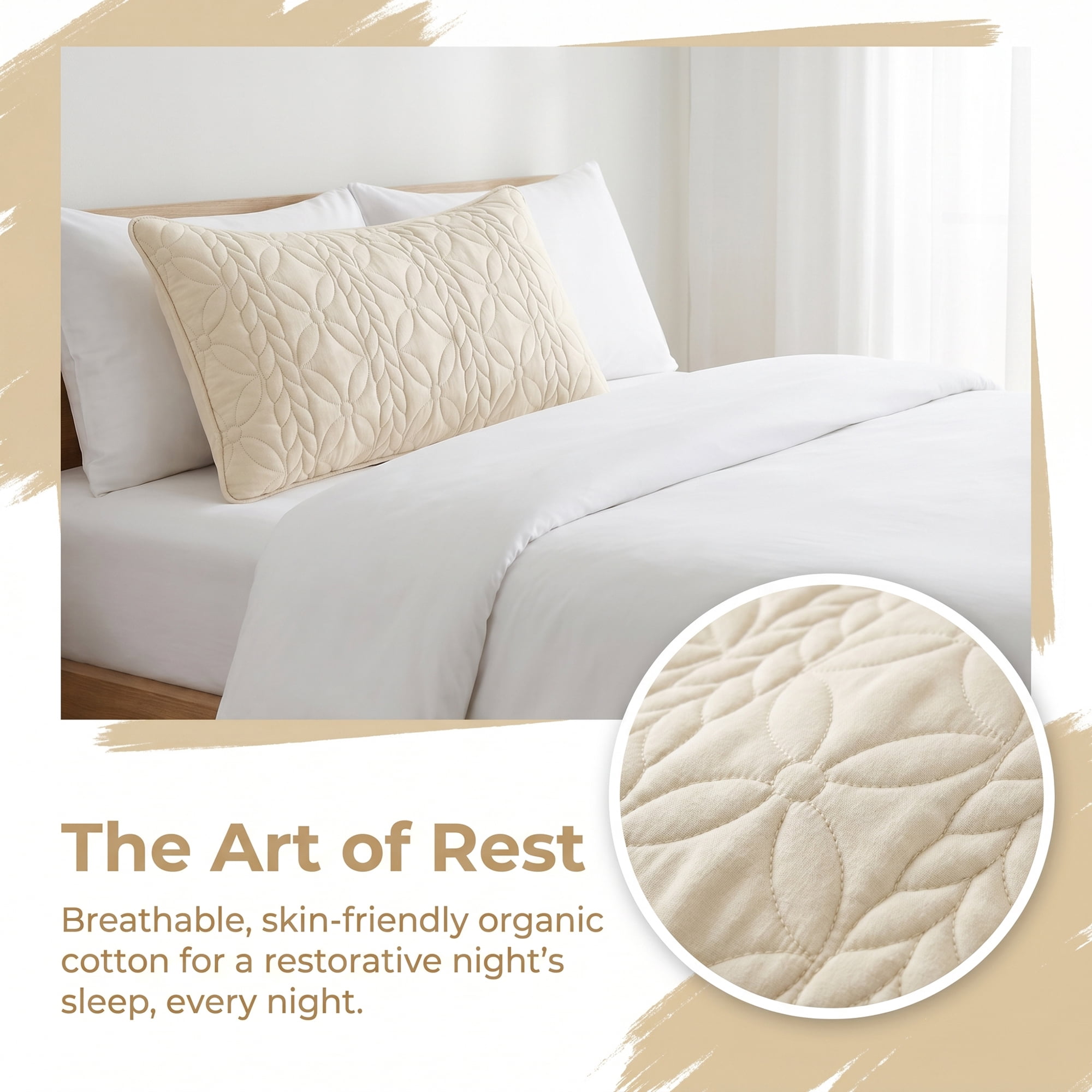Unique Bargains Pillow Protectors Standard Size 2 Pcs Quilted Cotton Covers Khaki 19"x29"