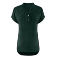 thumbnail image 4 of Linen Shirt for Women Summer Button Down Short Sleeve V Neck Tops Roll Up Short Sleeve Tshirts Business Casual Basic Tee Dressy Casual Loose Fit Shirts Summer Vacation Tunic Blouse Blackish Green L, 4 of 8