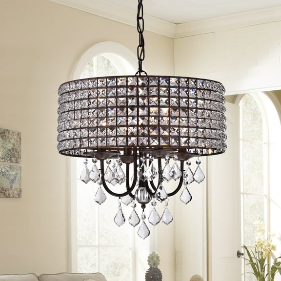 Warehouse of Tiffany Darlic 18-in. Antique Bronze 4-light Crystal Pendant