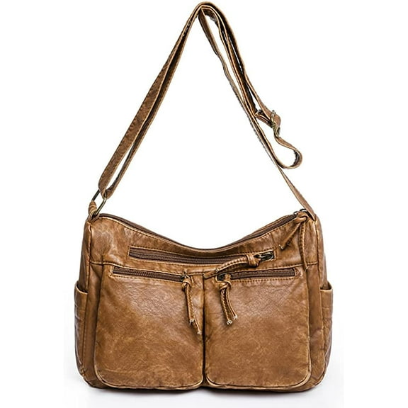 PIKADINGNIS Shoulder Bag for Women Multi Pocket Crossbody Purse Soft Leather Handbag Large Capacity Messenger Satchel