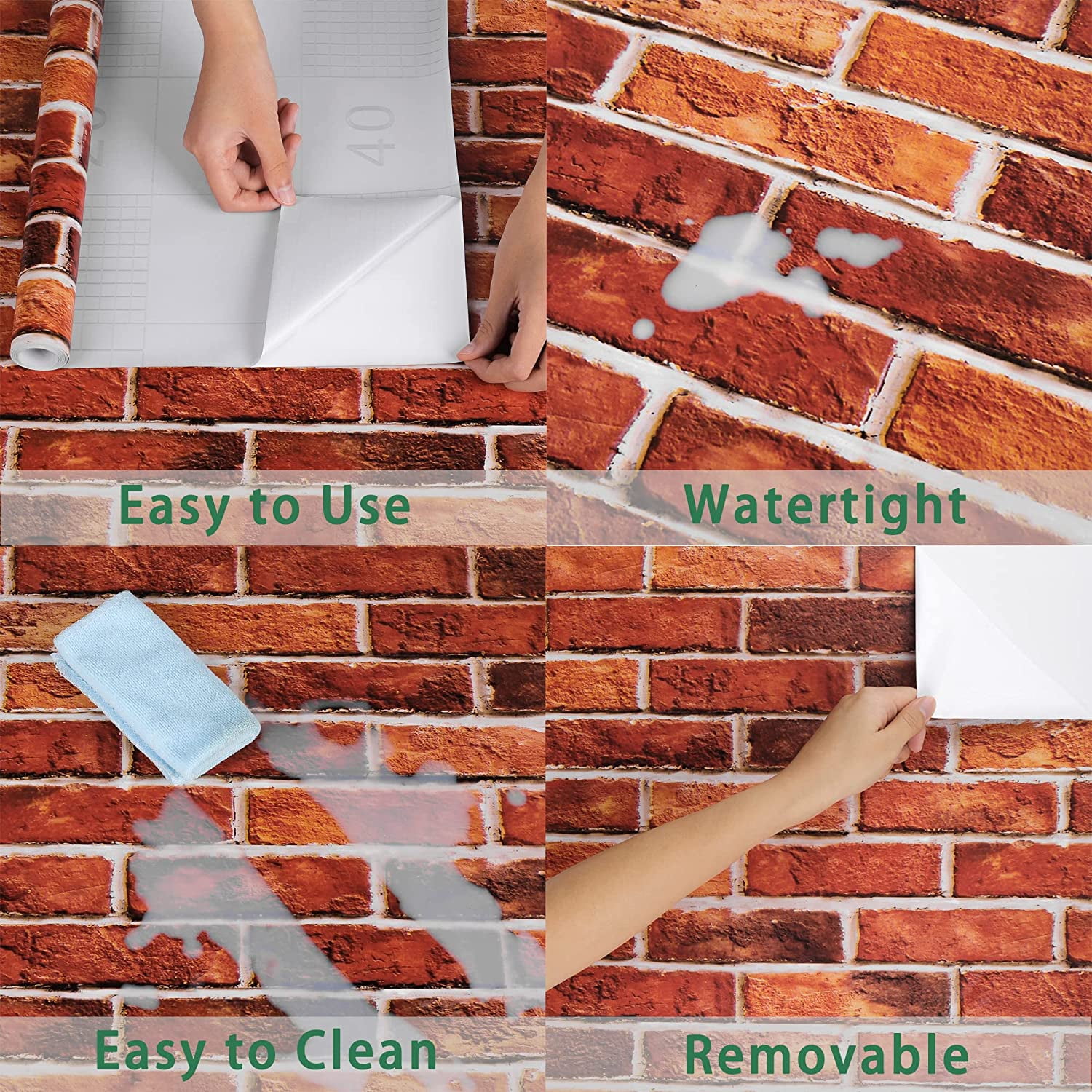 (4 pack) Abyssaly Red Brick Wallpaper Peel and Stick Wallpaper 17.7" x 118" Self Adhesive Removable Vinyl Contact Paper for Bedroom Living Room (Industrial Style)