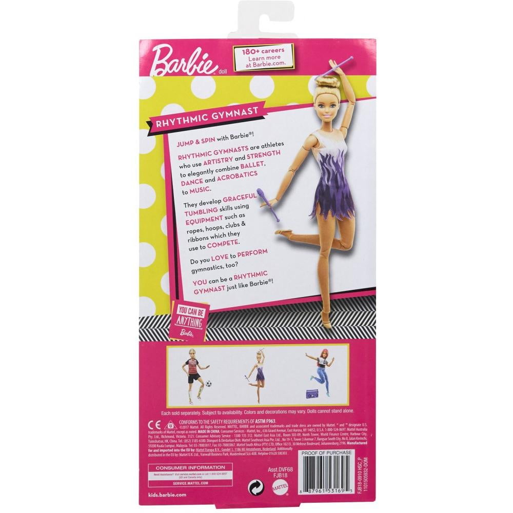 Mattel - Barbie Rhythmic Gymnast, Blonde Barbie Made To Move Rhythmic Gymnast Doll with Batons -