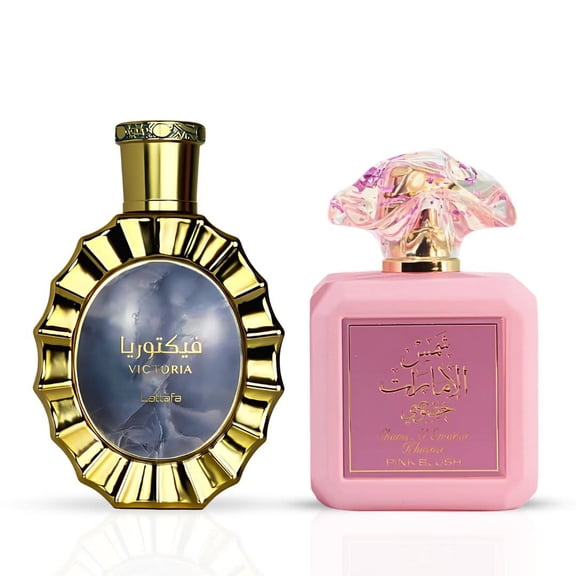 Victoria by Lattafa & Pink Blush by Ard Al Zaafaran - Eau De Parfum Sprays 100ml (3.4 oz) (Bundle)