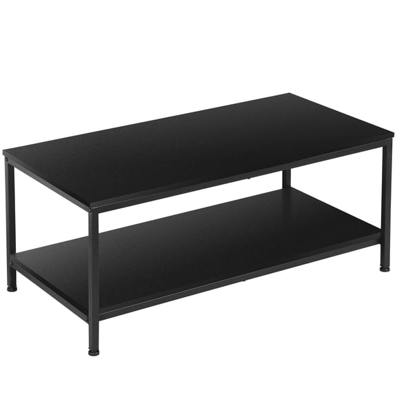 Double-layer coffee table with storage shelves, suitable for small apartment living rooms, rectangular wooden sturdy metal TV cabinet side table.