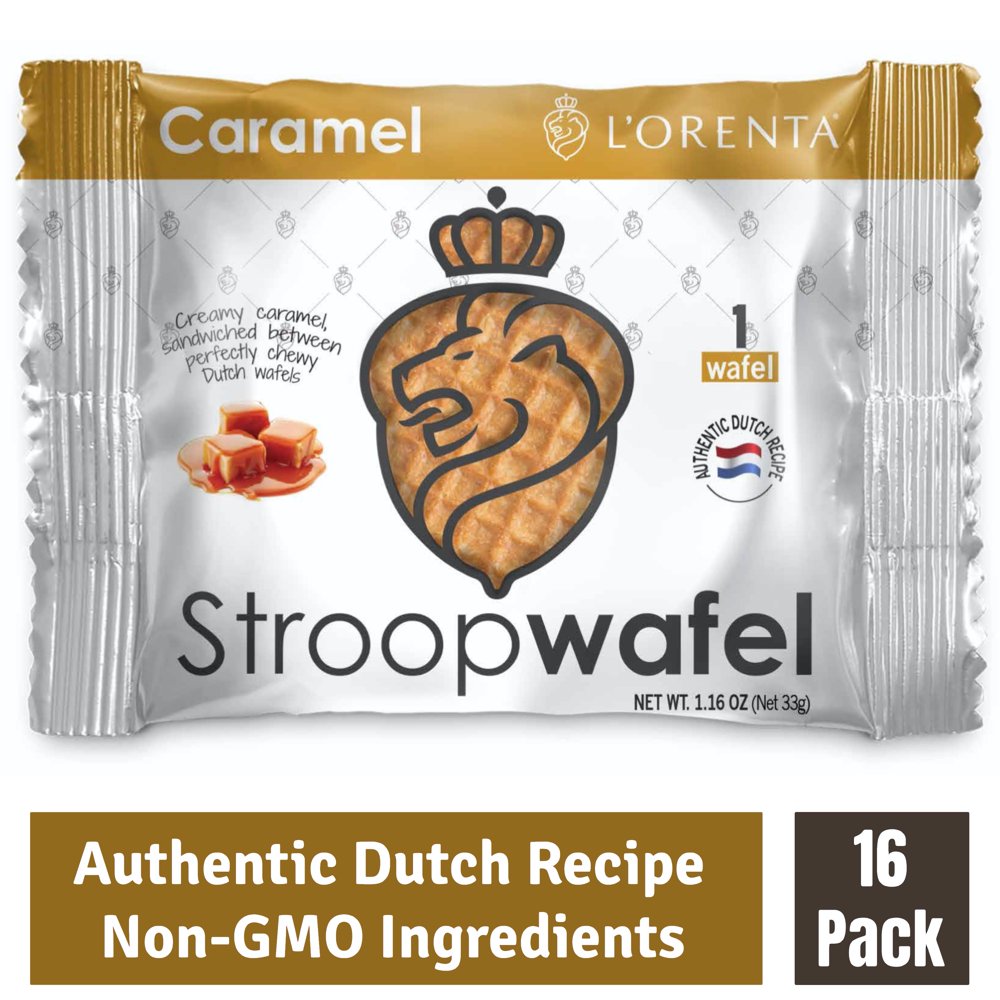 L'Orenta Caramel Stroopwafels (16 Individually Wrapped) Wafer Cookies for Dunking In Coffee