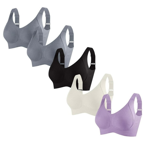 Sujetador de poliéster para mujer, ropa interior de uso diario, de talla grande, sin aros, de color liso, 5 piezas