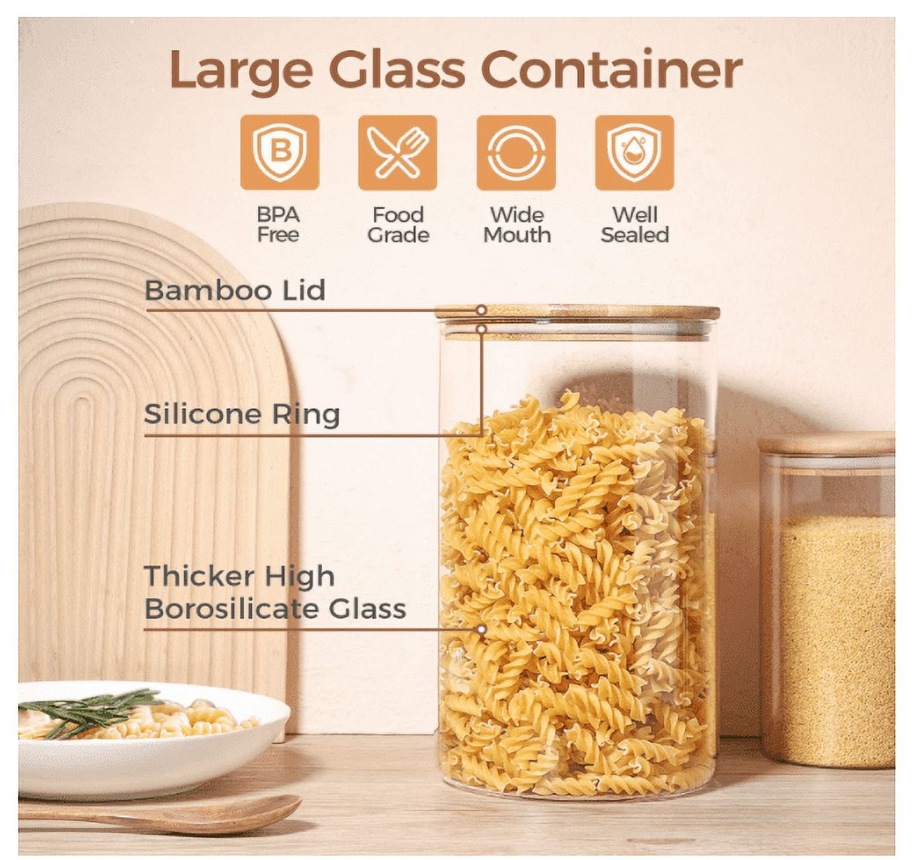 1 Gallon Glass Cookie Storage Jars with Bamboo Lids, Airtight Glass Ca –  Home Storage Solutions