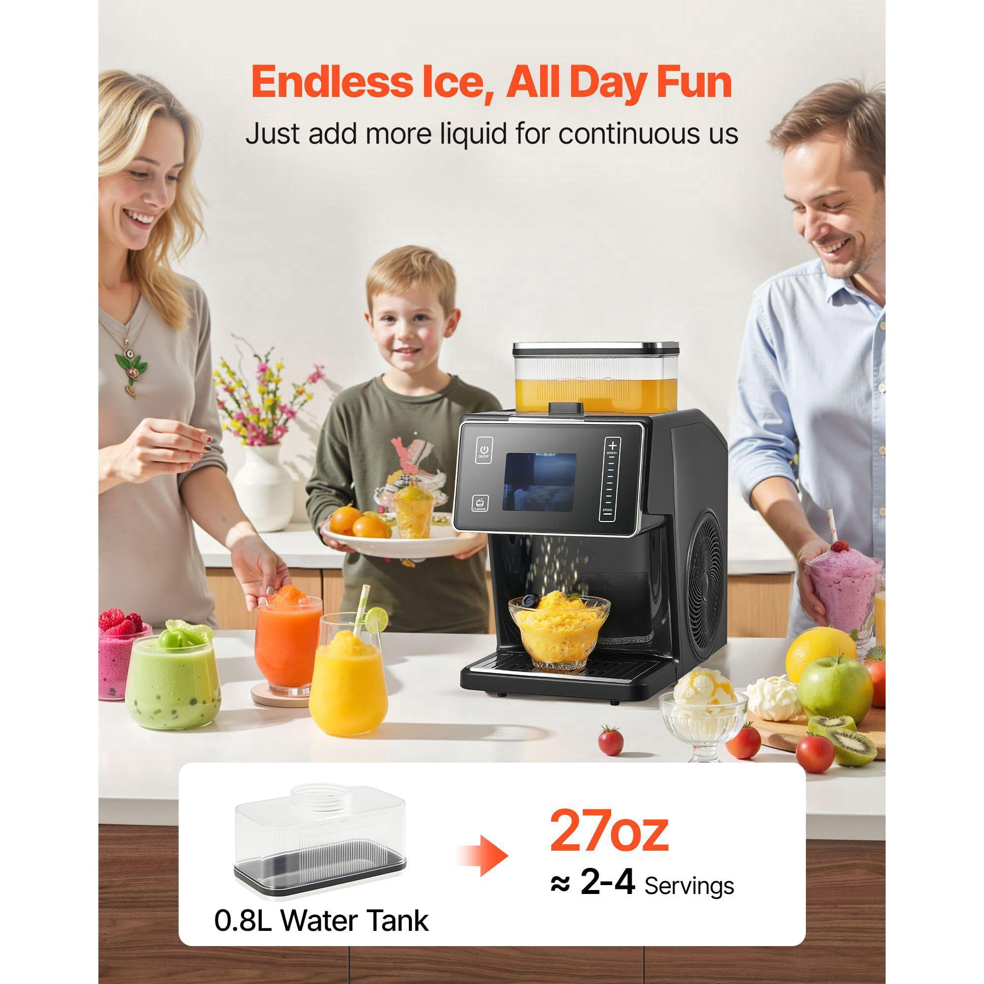 Snowflake Ice Machine 44LBS 24H Stainless Steel Blade Ice Shaver Electric Snow Cone Maker 0.2 Gal Tank 60S Fast Pre Cooling for Home Small Gatherings