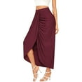thumbnail image 4 of Women Casual Slit Wrap Asymmetrical Elastic High Waist Maxi Draped Solid Color Skirt Club Basic Leisure Dailywear, 4 of 8