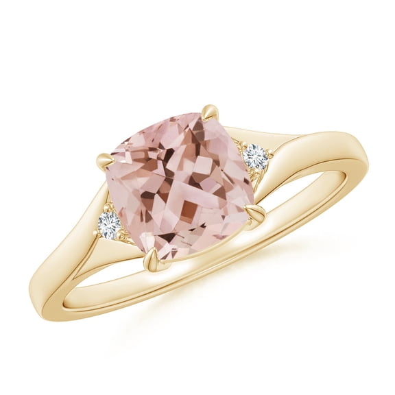 ANGARA Natural Split Shank Cushion 1.2 ct Morganite Solitaire Ring in 14K Yellow Gold for Women | Birthday, Anniversary, Jewelry Gift for Women | Natural Morganite Ring