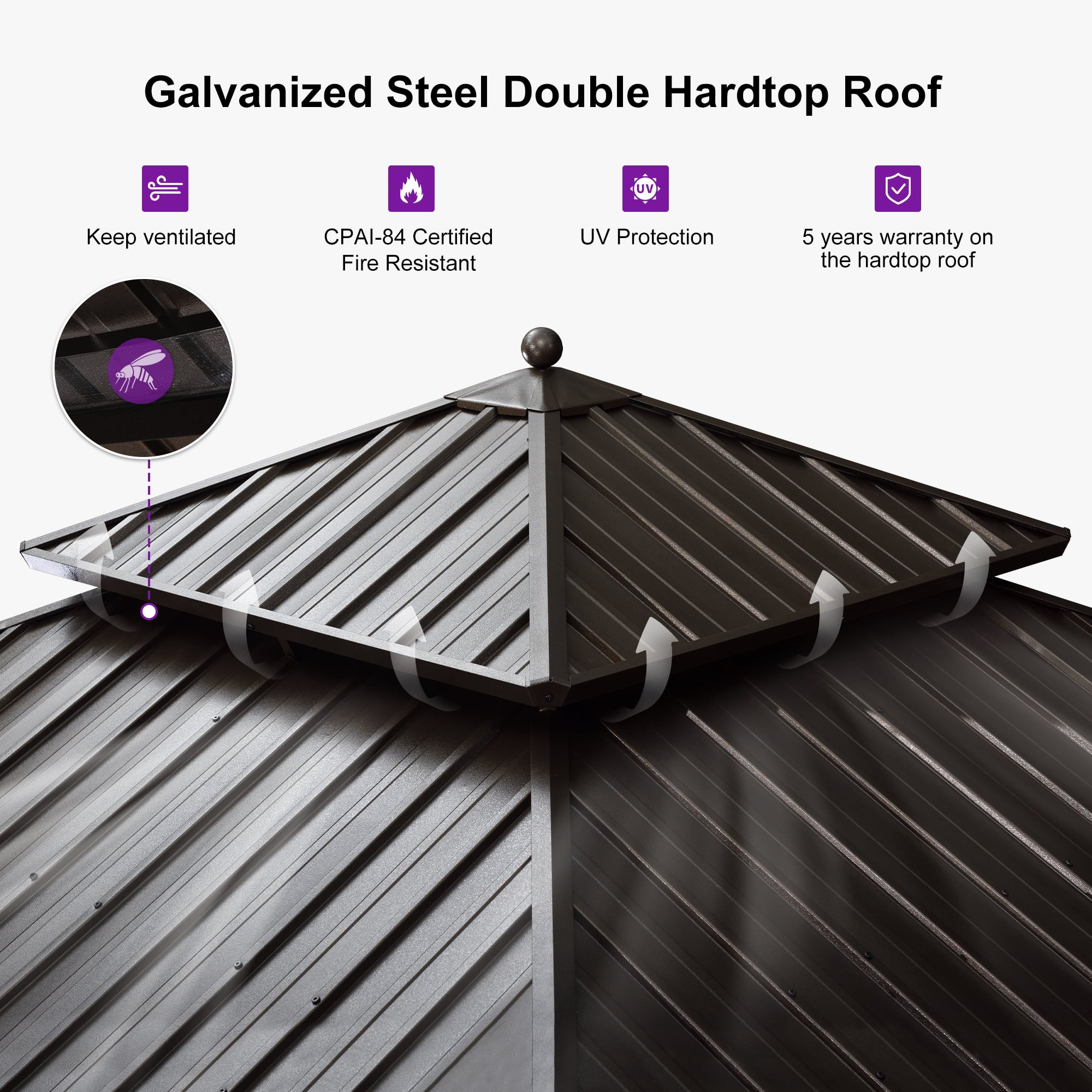 PURPLE LEAF 10' x 12' Hardtop Gazebo Galvanized Steel Roof Aluminum Frame Metal Gazebo Sun Shade Tent Outdoor Patio Permanent Pavilion with Curtains and Netting, Navy Blue