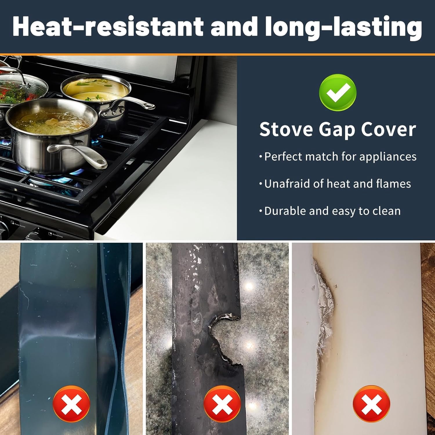 Navellon Stove Gap Covers Stainless Steel, Adjustable 13.8-27.5 In(2 Pack), Heat Resistant, Gas Stove Side Gap Protector (Matte Black)