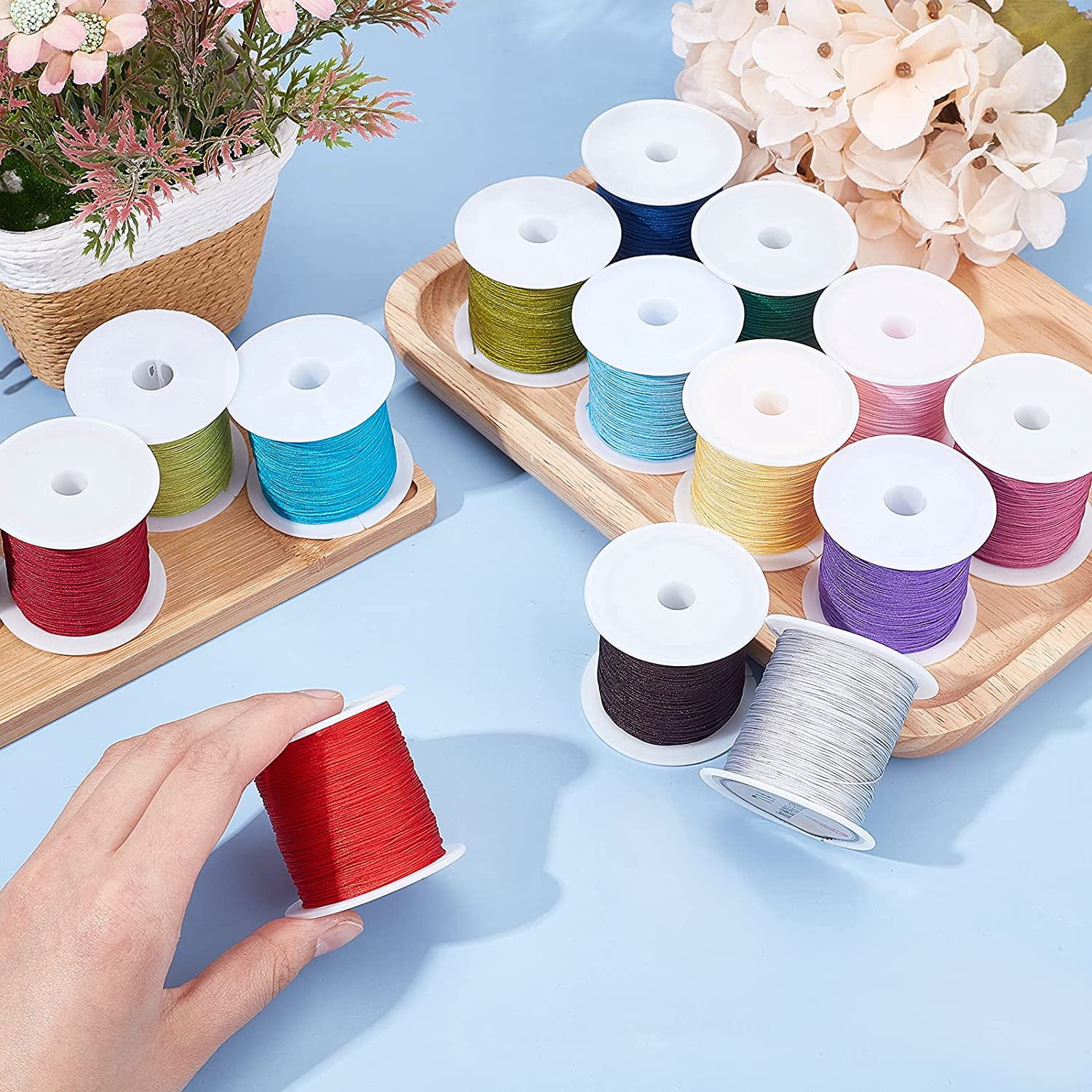 33 Colors Polyester Cord 0.3mm Round Beading String Knotting Wire for Chinese Knotting Kumihimo Beading Macramé Jewelry Making Sewing- 130 Yards/Roll colorful