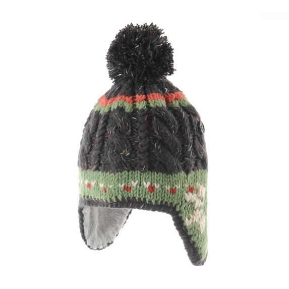 WITHMOONS Knit Fleece Fairs Isle Nordic Ear Flap Pom Beanie Hat CR7500 (Grey)