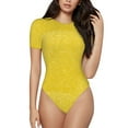 thumbnail image 2 of Goofa Yellow Glitter Printed Women Rash Guard Short Sleeve,Tummy control Swimsuit Surfing Swimsuit Bathing Suit One Piece Swimsuit UPF 50-Small, 2 of 9