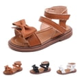 thumbnail image 1 of JDQJBZ Girl's Sandals Kids Solid Color Bow Decor Soft Sole Hook Loop Breathable Non Slip, 1 of 3