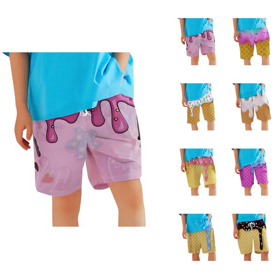 Kids Swim Trunks Ice Cream Print Knee Length Swim Shorts Drawstring Quick Dry Boys Swimsuit Beach Surf Vacation