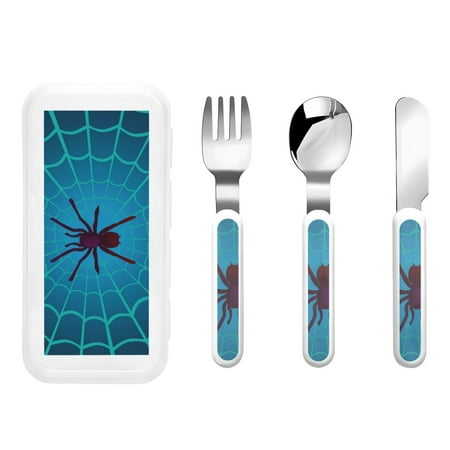 

Lukts Spider And Cobweb for Children s Knife Fork and Spoon Three-Piece Set Stainless Steel Children and Toddler Safety Cutlery with Outer Box