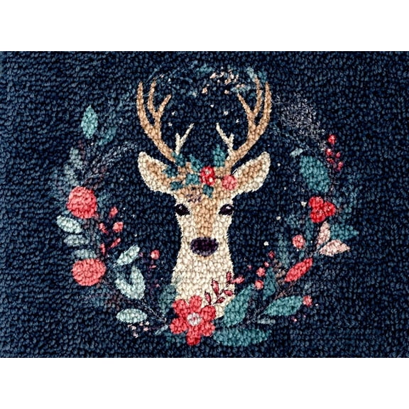 Easy DIY Latch Hook Rug Kits Flowers Deer DIY Tapestry Crochet Hooking Mat Making Kits With Printed Pattern Canvas Needlework Kits 52x38cm （j-72)