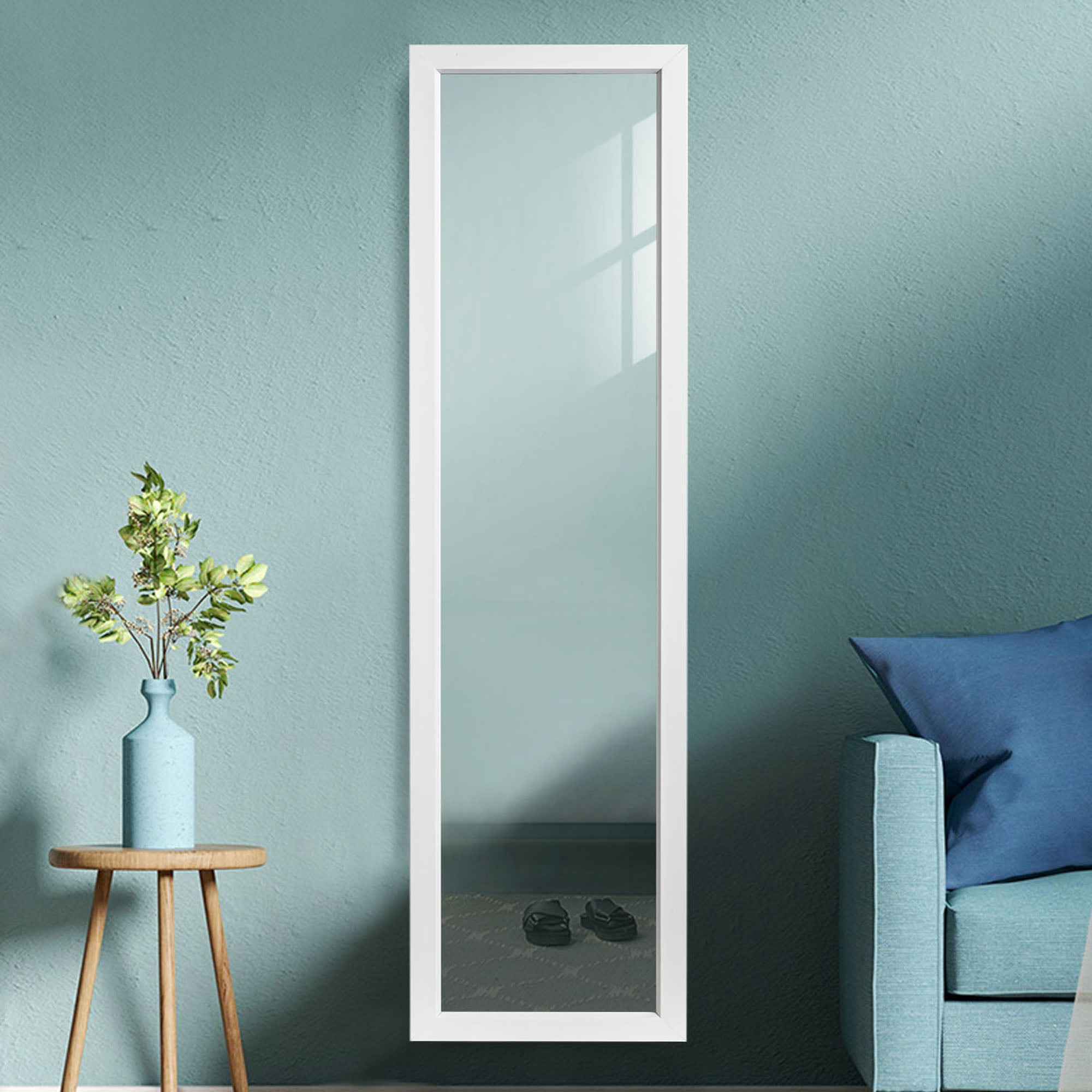 Full Length Mirror Floor Wall Mounted Leaning Hanging Rectangle White 55"x12"