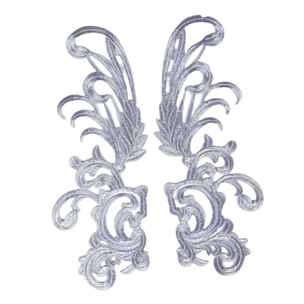 2 parches bordados para coser, manualidades, decoración, tela, apliques bordados 3D Plata