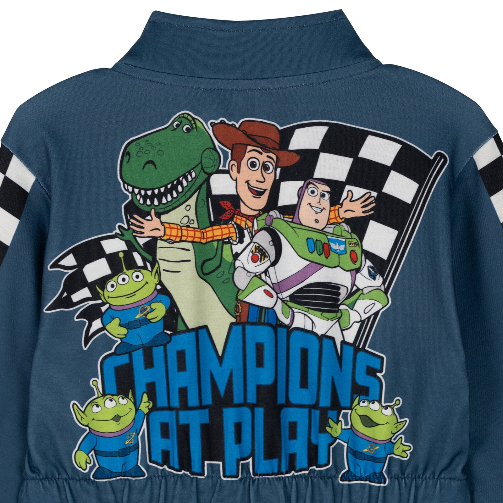 Disney Toy Story Woody Buzz Lightyear Rex French Terry Racing Zip Up Coverall Toddler to Big Kid