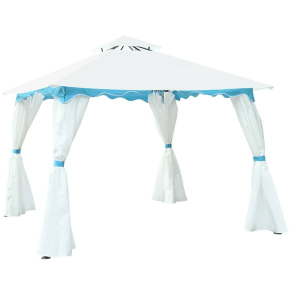 Costway 2 Tier 10'x10' Patio Gazebo Canopy Tent Steel Frame Shelter Awning W/ Side Walls