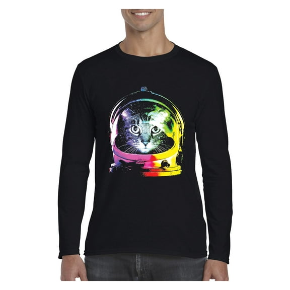 MmF - Mens Long Sleeve T-Shirts, up to Size 5XL - Space Cat