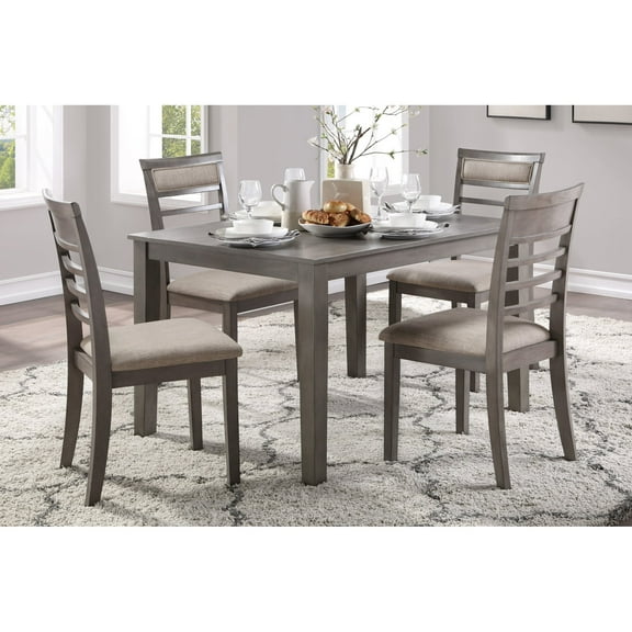 Miekor Furniture Beautiful Gray Finish 5pc Dining Set Table and 4 Side Chairs Set Fabric Upholstery Wooden Furniture Kitchen Dining Set W5U909