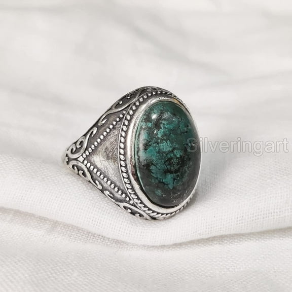 Tibetan Turquoise Ring, Silver Jewelry, 925 Silver Ring, Father's Day, AAA Natural Turquoise, December Birthstone Ring, Heavy Mens Ring, Spiritual Healing Gemstone, Christmas, Signet Mens Ring