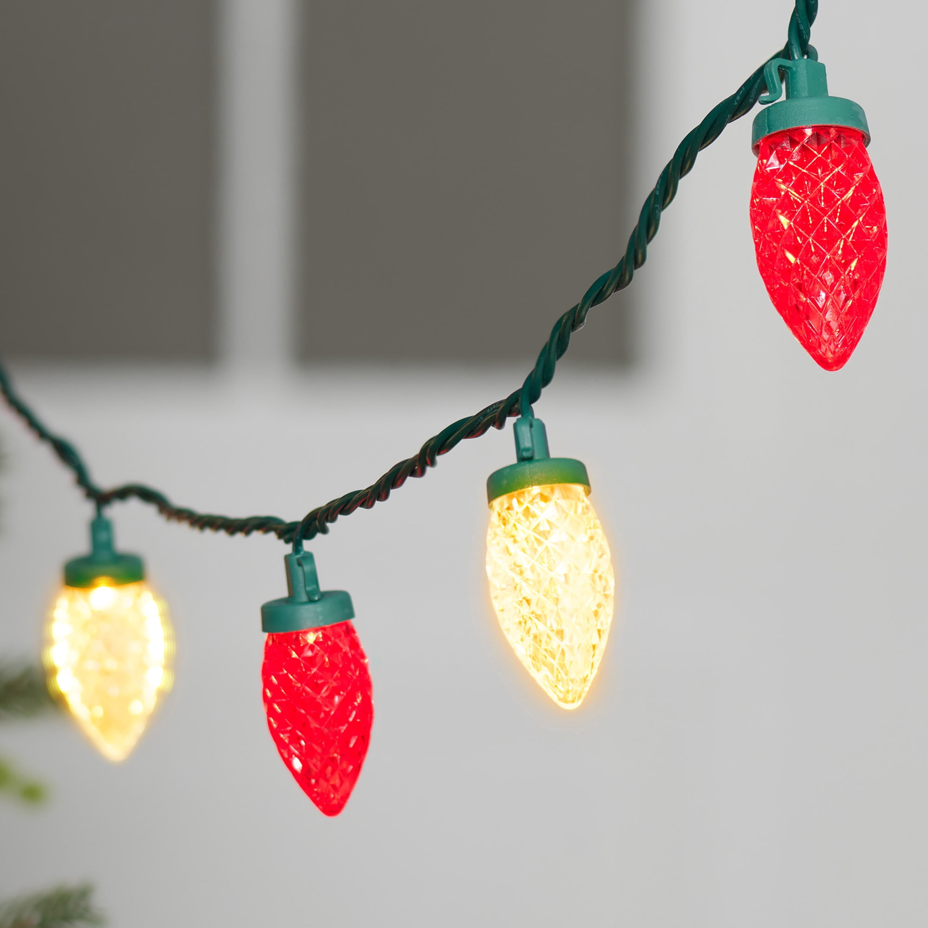 Indoor/Outdoor 100-Count LED Diamond-Cut C9 Christmas String Lights, Red and Warm White, Green Wire, 58.5', by Holiday Time
