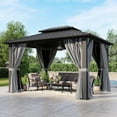 thumbnail image 1 of Aoxun Pavillon à Toit Rigide 10 Pi x 12 Pi, Auvent à Cadre en Aluminium avec Double Toit en Acier Galvanisé, Pavillon Extérieur en Métal avec Moustiquaire, Rideaux pour Cour Arrière, Patio et Terrasse, 1 of 7