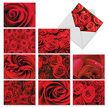 'M2088 ROSES ARE RED' 10 Assorted Thank You Notecards Featuring Rich Ruby Red Roses in Full Bloom with Envelopes by The Best Card