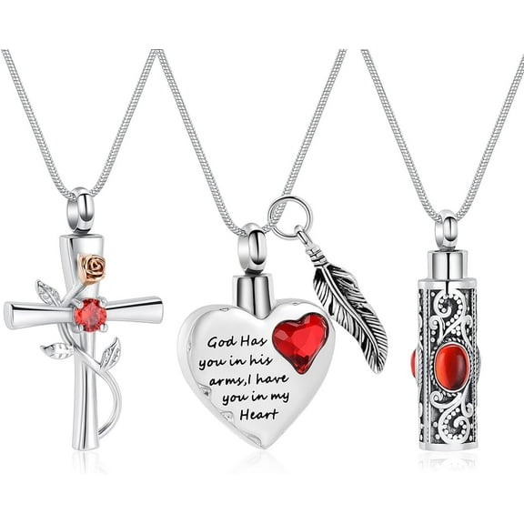 3pcs Cross Heart Cylinder Urn Necklace for Ashes Cremation Jewelry for Ashes for Women Men Vial Memorial Keepsake Locket Pendant