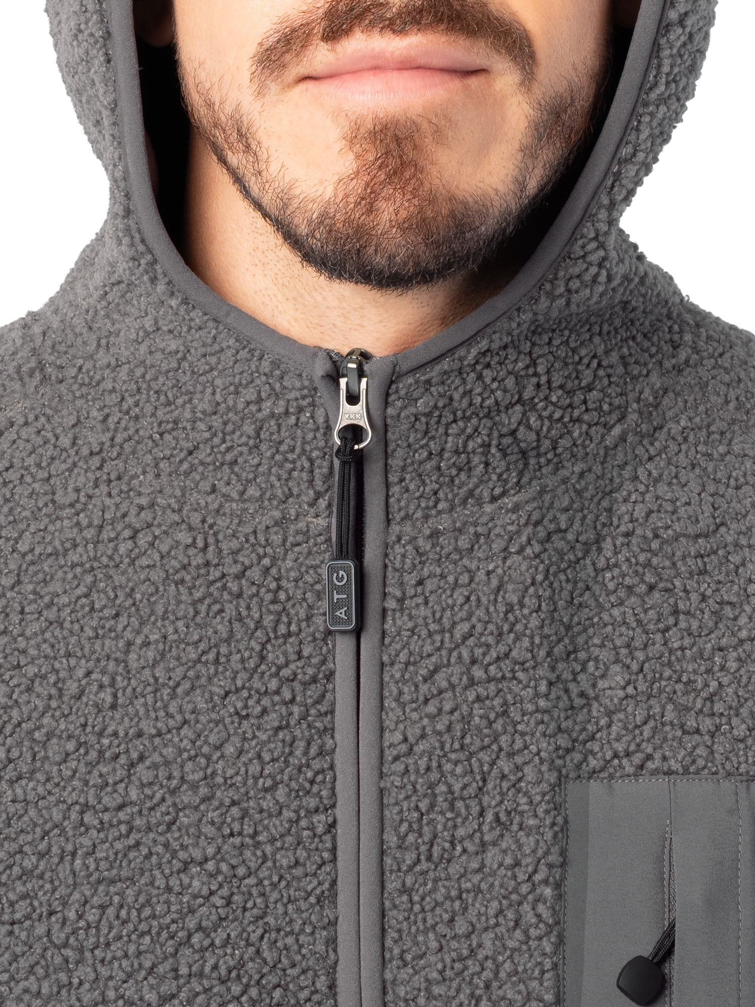 Wrangler ATG Men's Burley Long Sleeve Faux Shearling Full Zip Backpacking Hoodie Jacket, size S-3XL