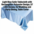 thumbnail image 4 of Light Blue Satin Tablecloth with Rectangular Polyester Design, 57 X 84 Inches, for Wedding and Party Dining, Table Cover, 4 of 4